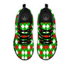 White Argyle And Green Red Print Pattern Black Sneaker-grizzshop