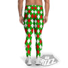 White Argyle And Green Red Print Pattern Men's Leggings-grizzshop