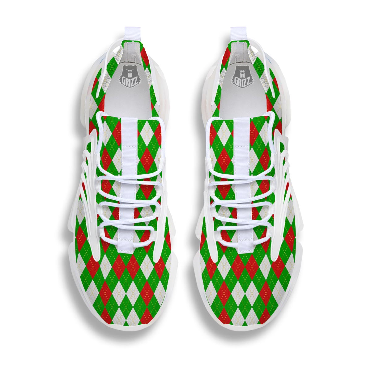 White Argyle And Green Red Print Pattern White Gym Shoes-grizzshop