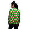 White Argyle And Green Red Print Pattern Women's Bomber Jacket-grizzshop