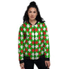 White Argyle And Green Red Print Pattern Women's Bomber Jacket-grizzshop