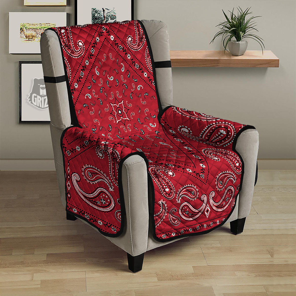 White Bandana And Black Red Print Armchair Protector-grizzshop