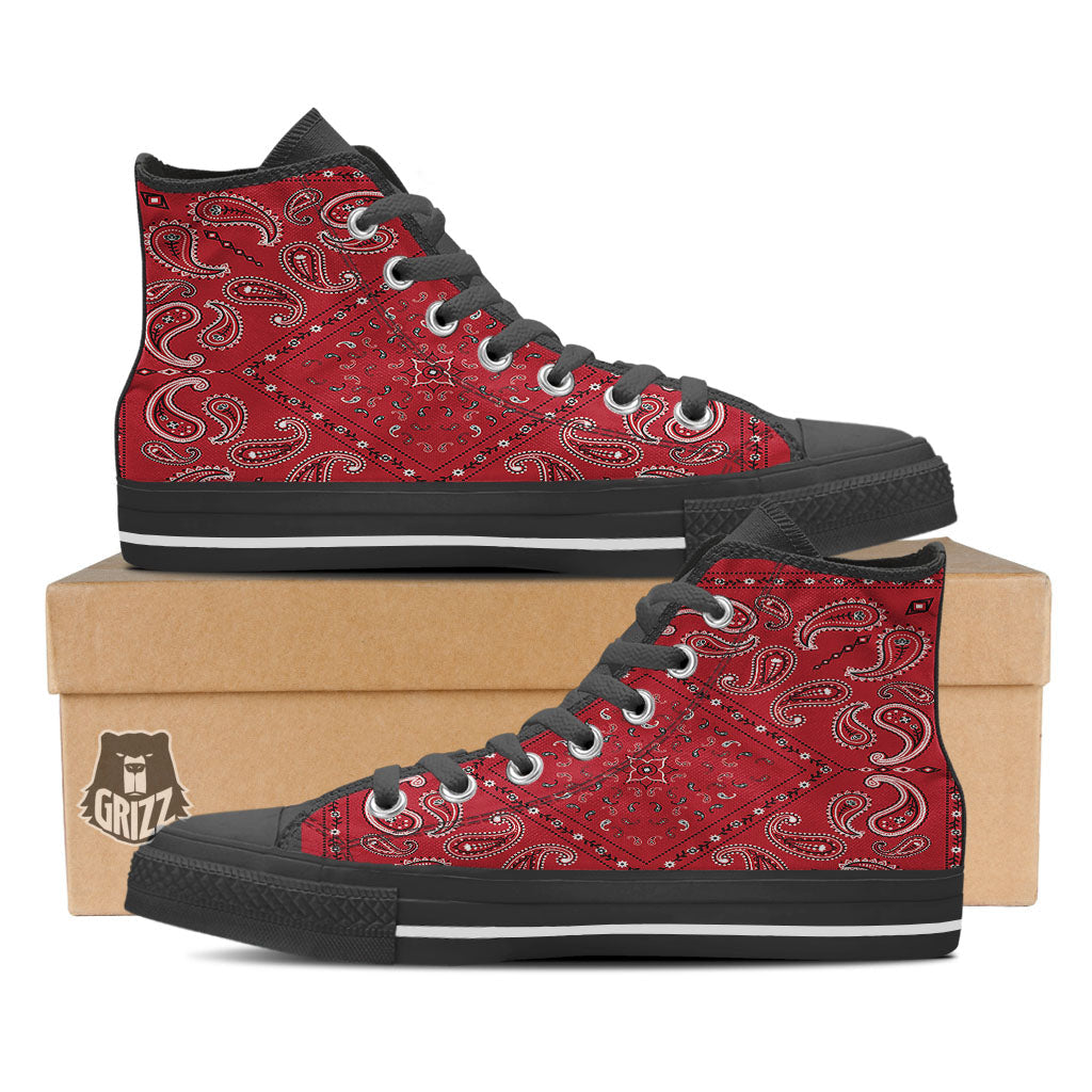 White Bandana And Black Red Print Black High Top Shoes-grizzshop