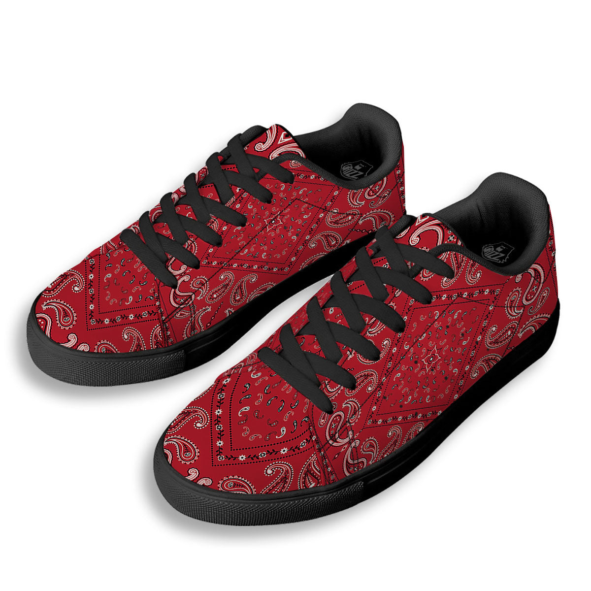 White Bandana And Black Red Print Black Low Top Sneakers-grizzshop