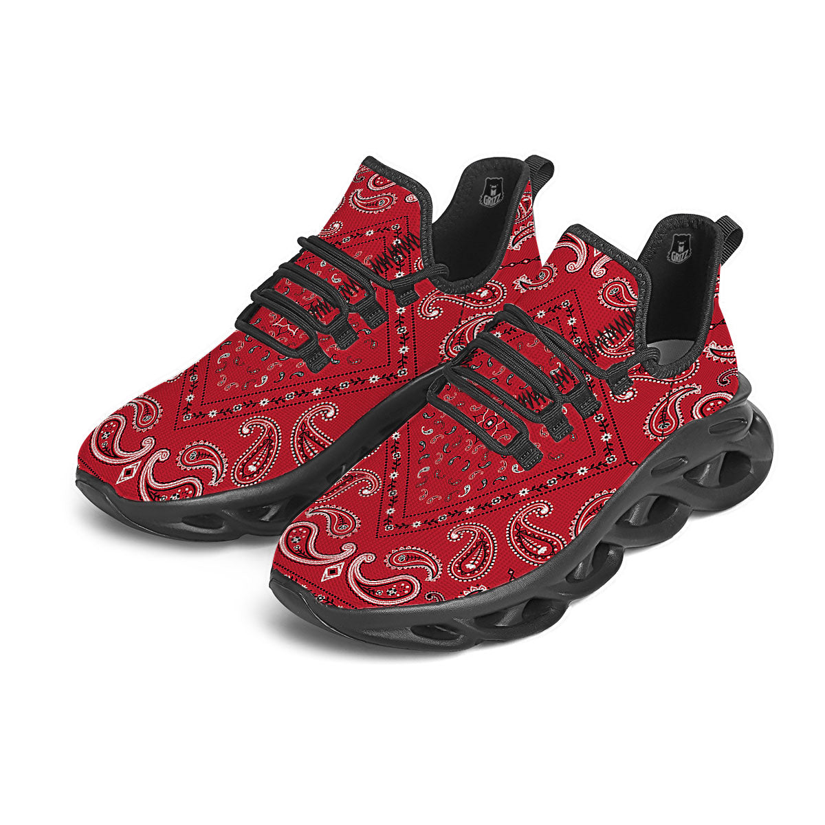 White Bandana And Black Red Print Black Running Shoes-grizzshop