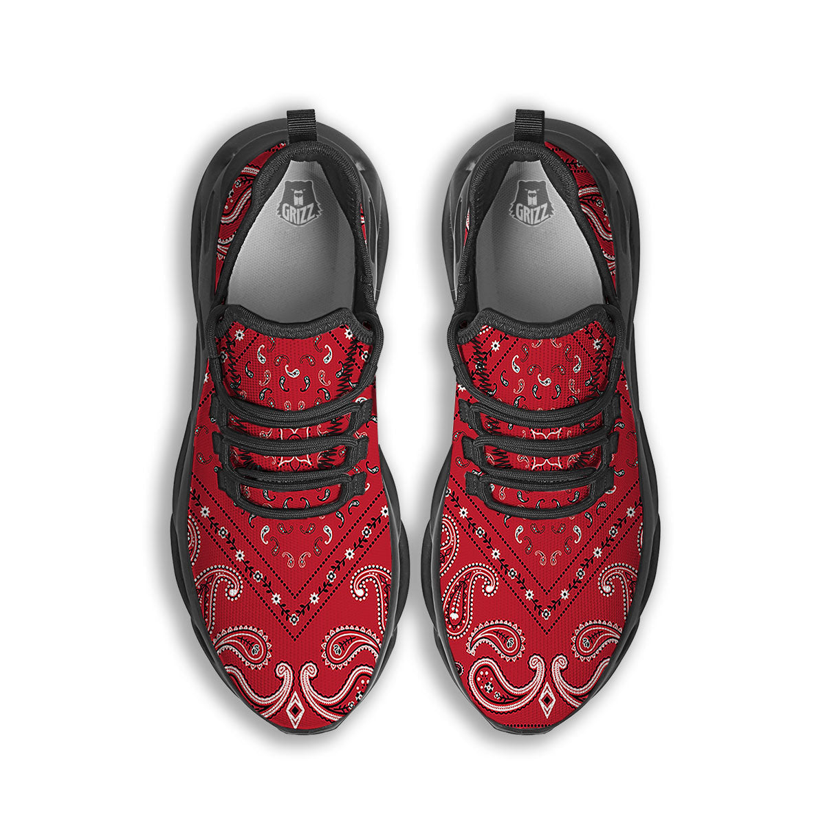 White Bandana And Black Red Print Black Running Shoes-grizzshop