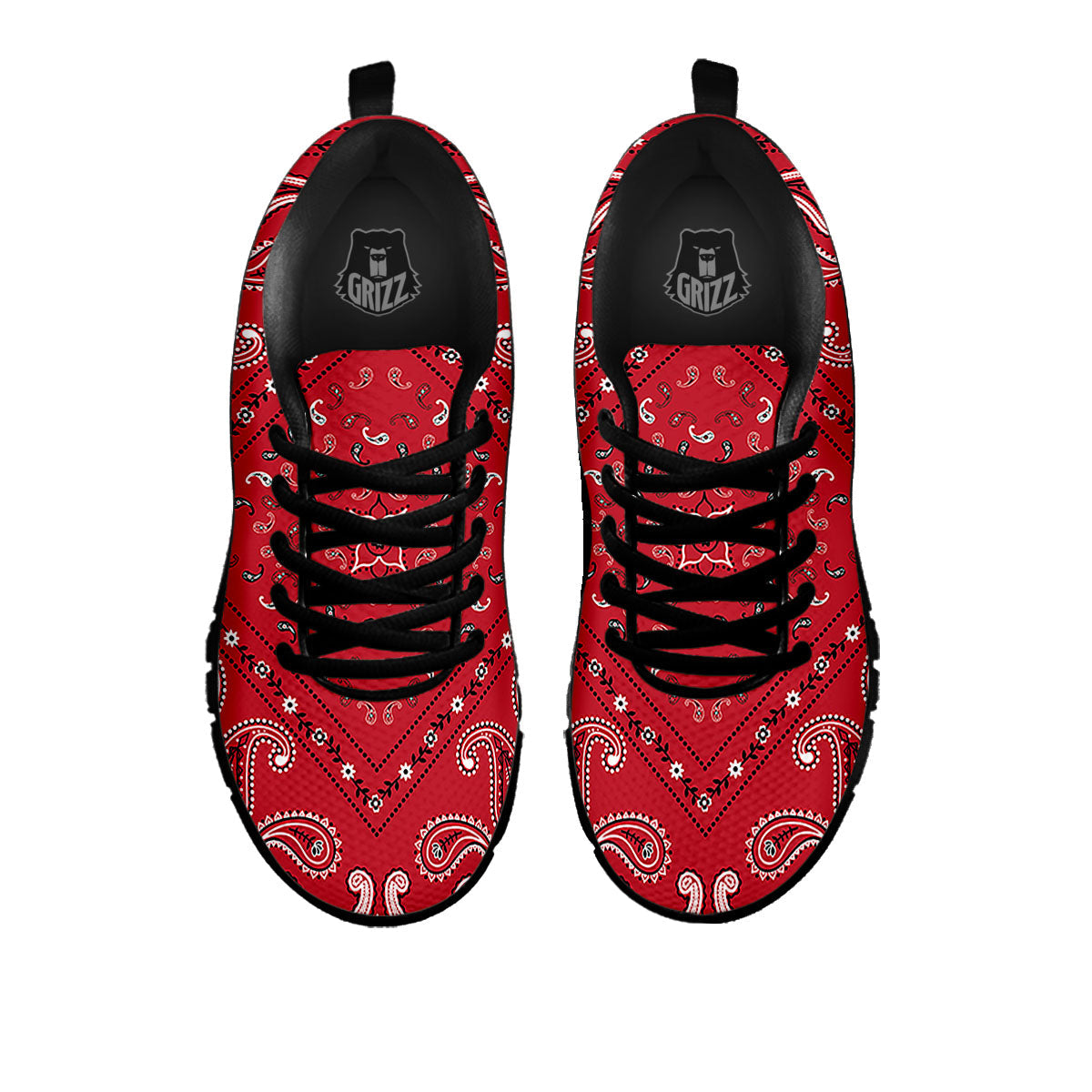White Bandana And Black Red Print Black Sneaker-grizzshop