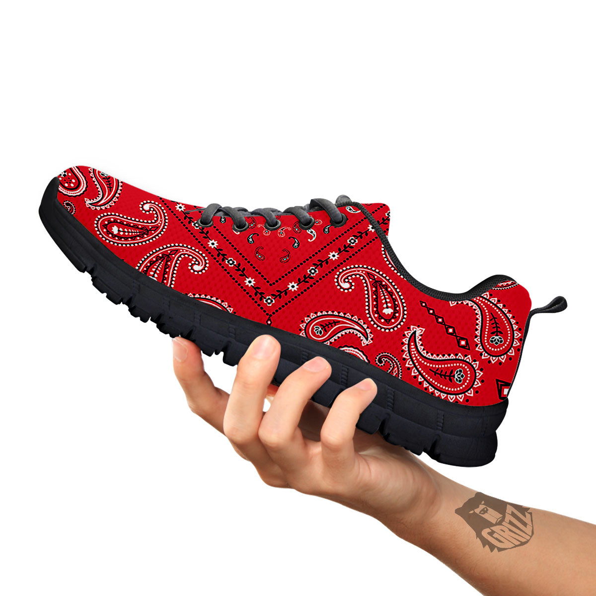 White Bandana And Black Red Print Black Sneaker-grizzshop