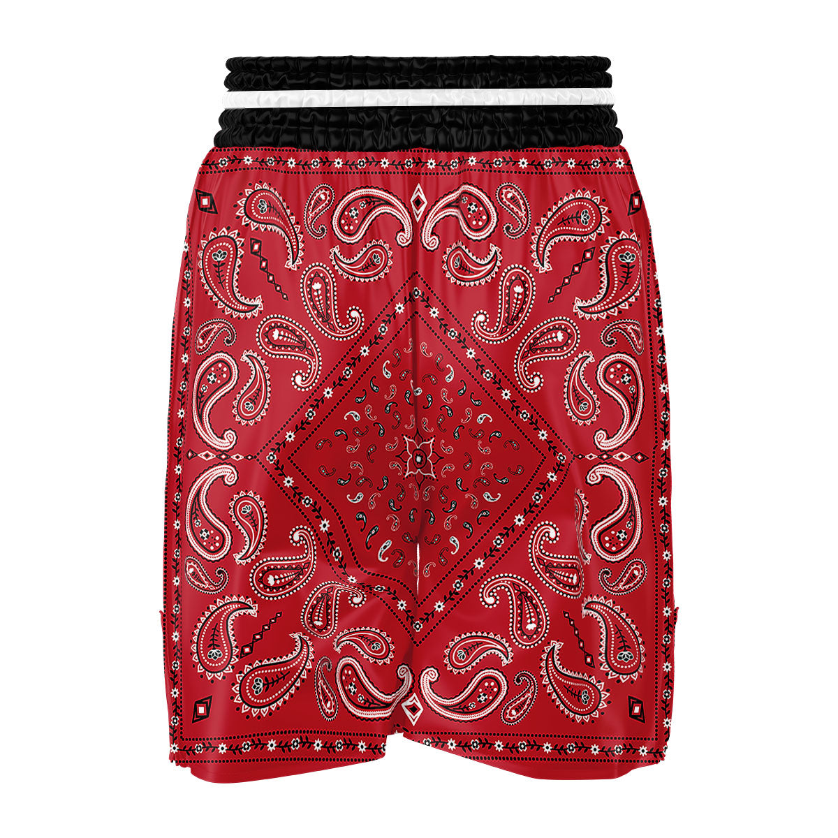 White Bandana And Black Red Print Boxing Shorts-grizzshop