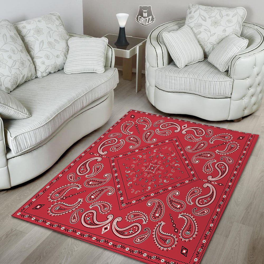 White Bandana And Black Red Print Floor Mat-grizzshop