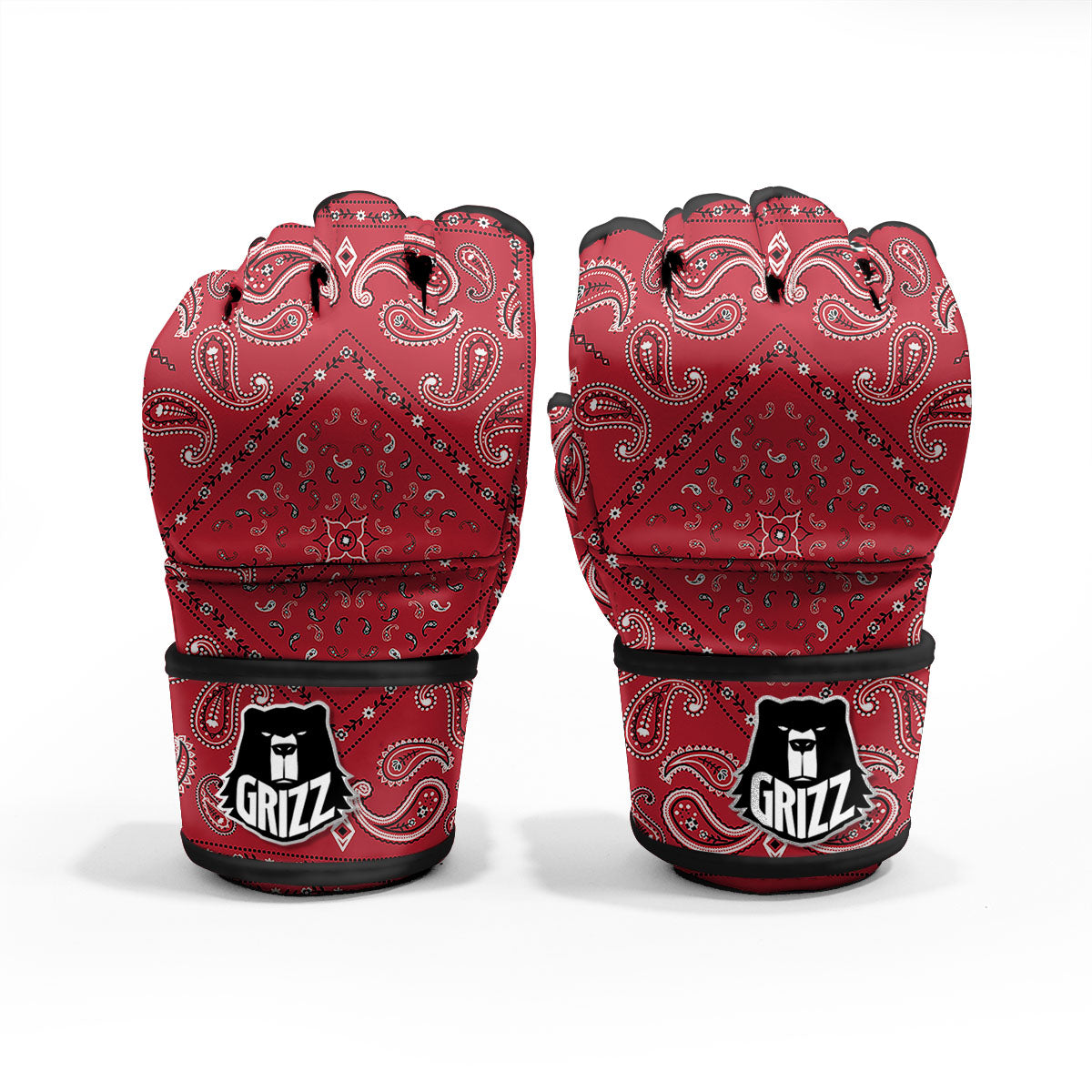 White Bandana And Black Red Print MMA Gloves-grizzshop