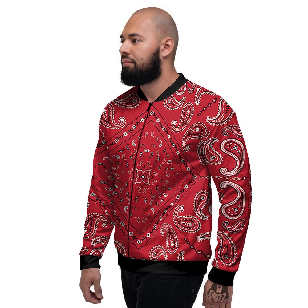 White Bandana And Black Red Print Men's Bomber Jacket-grizzshop