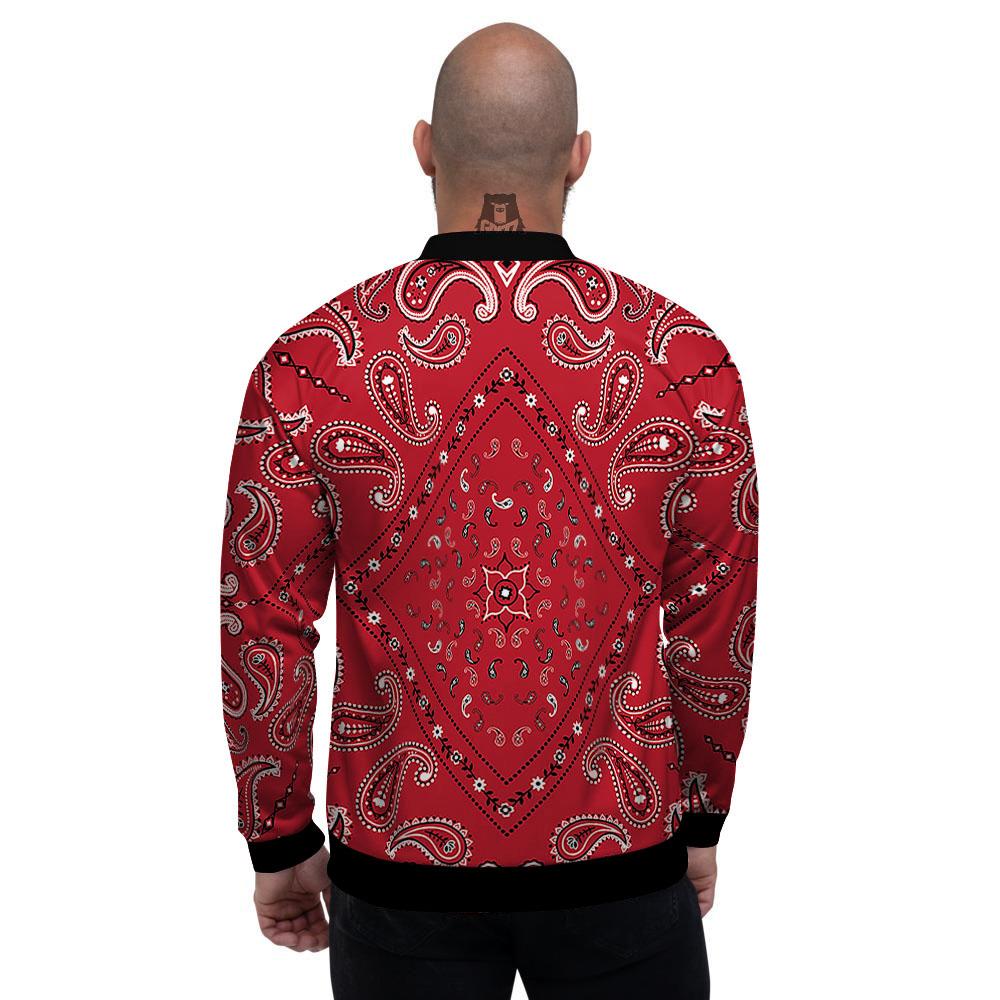 White Bandana And Black Red Print Men's Bomber Jacket-grizzshop