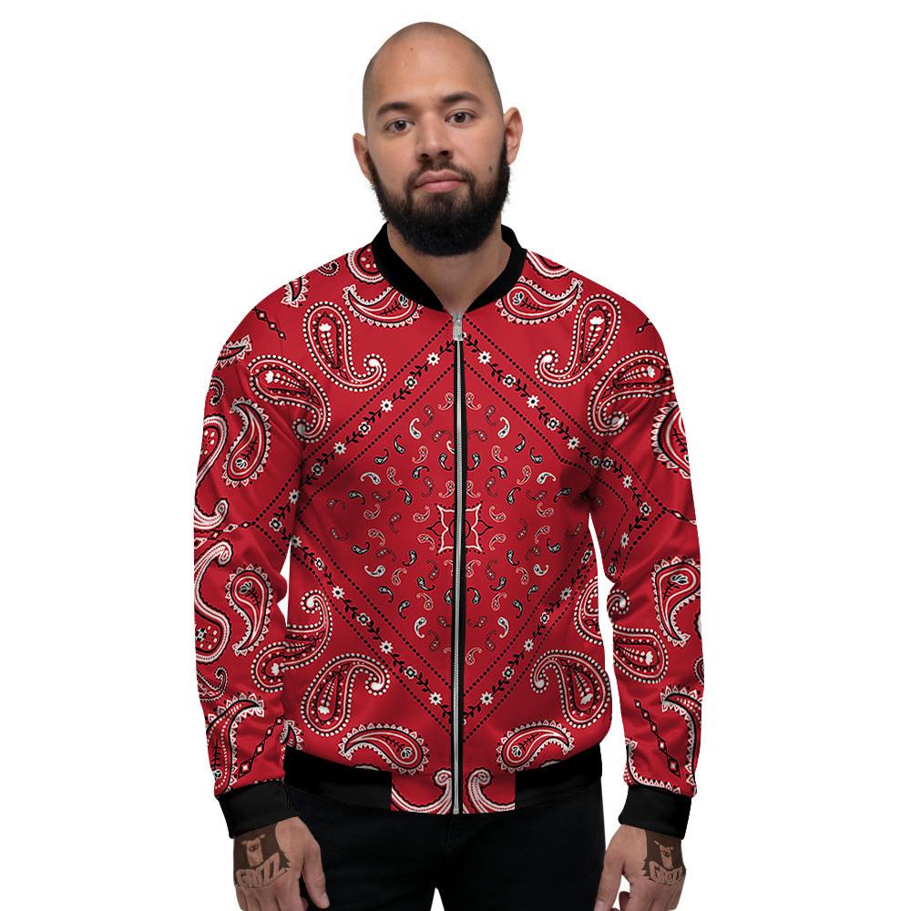 White Bandana And Black Red Print Men's Bomber Jacket-grizzshop