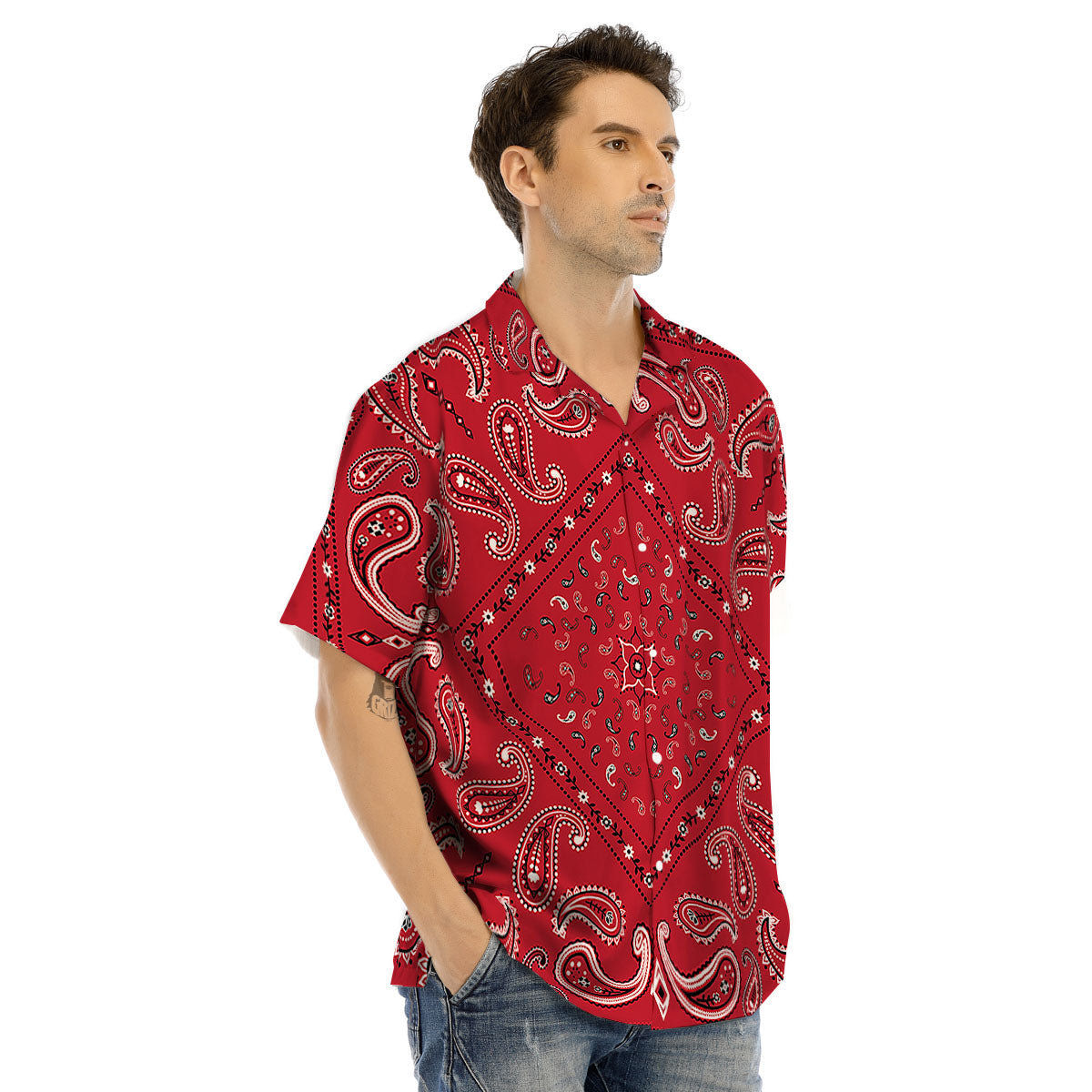 White Bandana And Black Red Print Men's Hawaiian Shirt-grizzshop