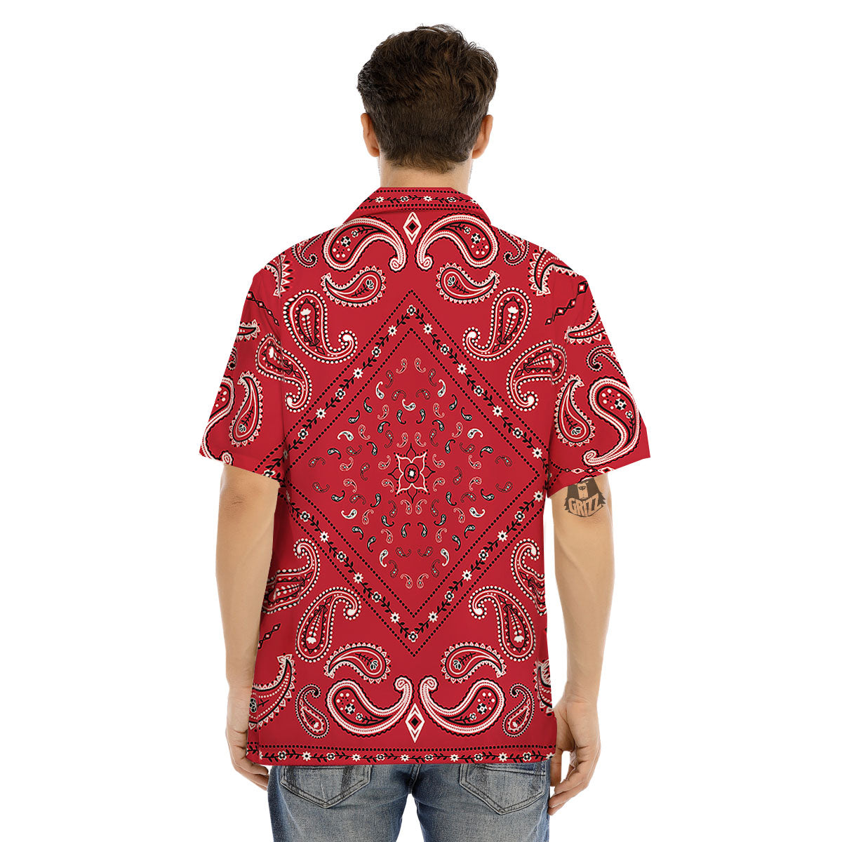White Bandana And Black Red Print Men's Hawaiian Shirt-grizzshop