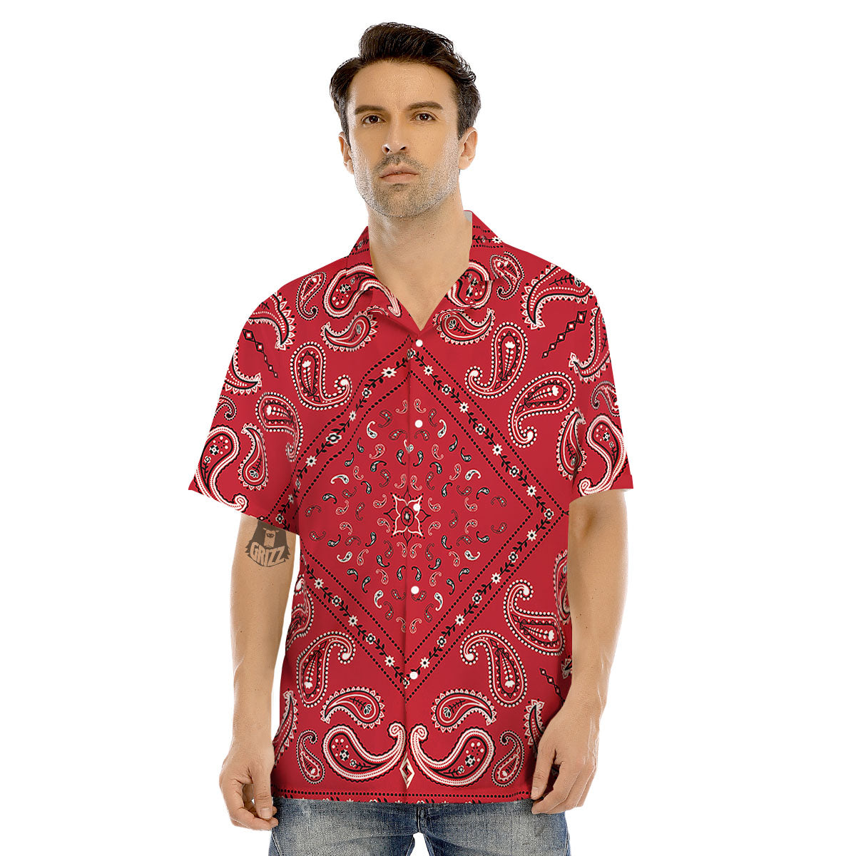 White Bandana And Black Red Print Men's Hawaiian Shirt-grizzshop