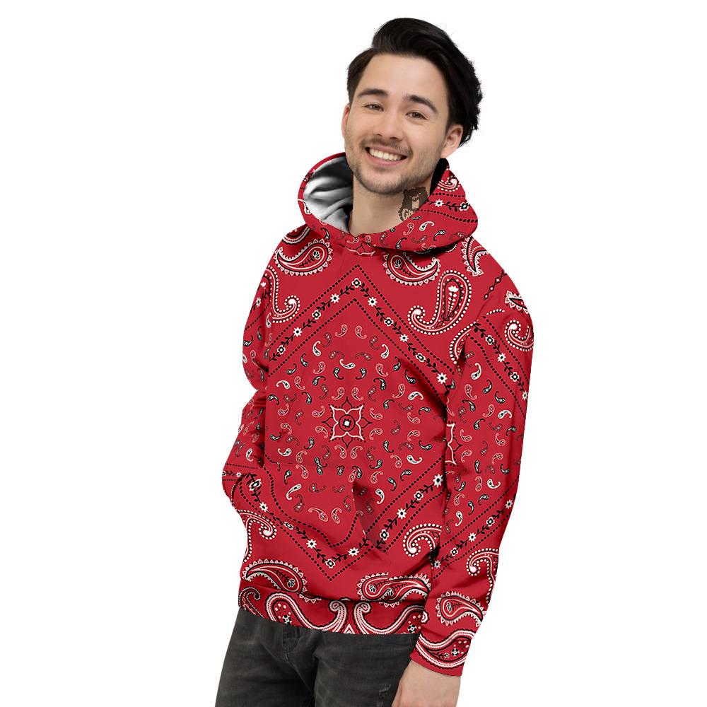 White Bandana And Black Red Print Men's Hoodie-grizzshop