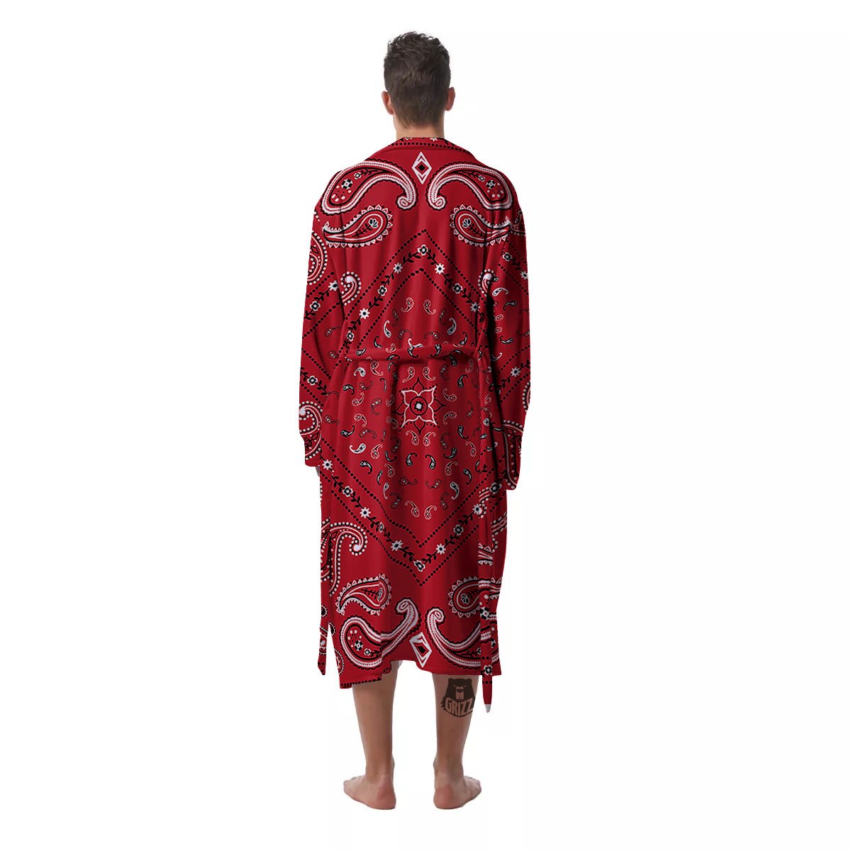 White Bandana And Black Red Print Men's Robe-grizzshop