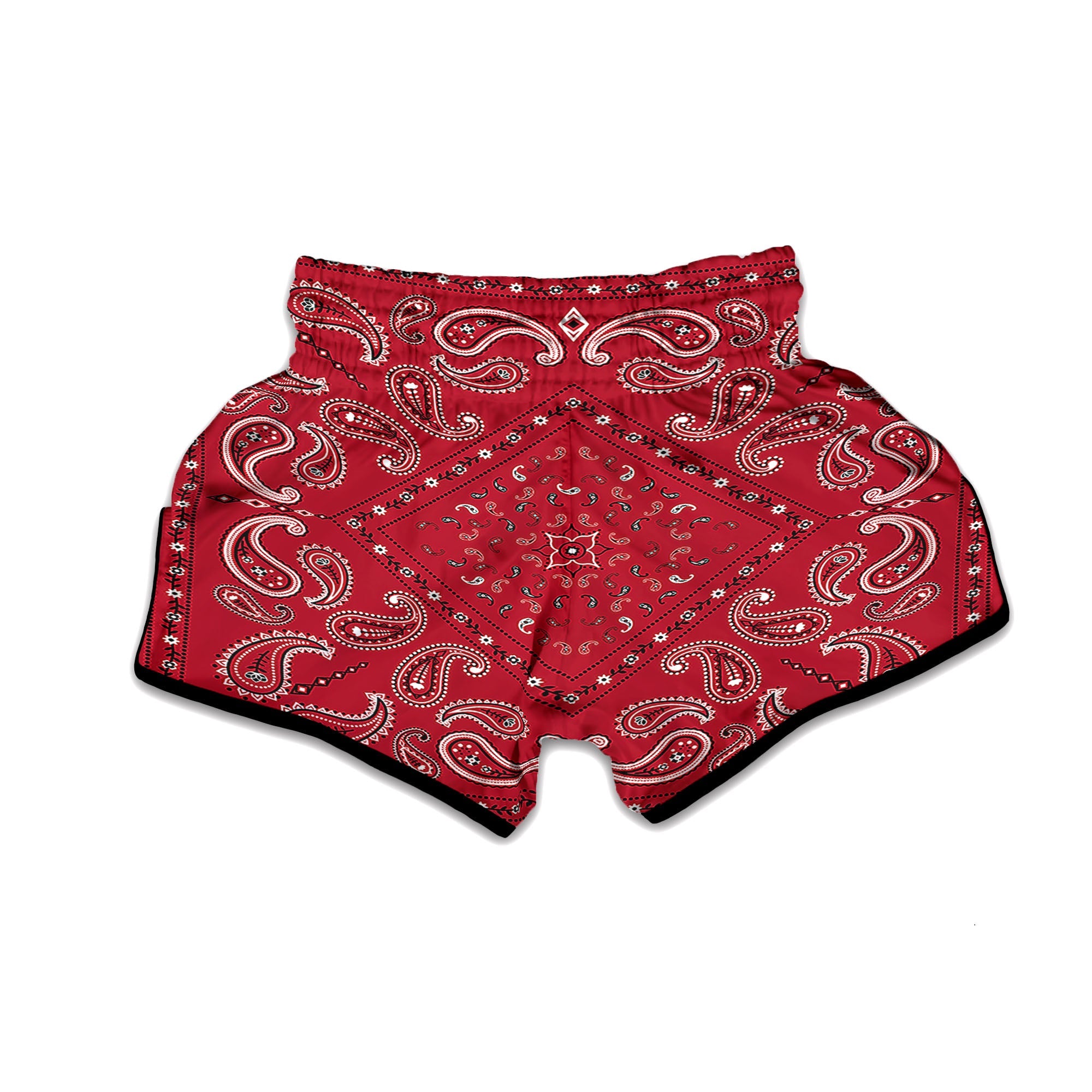 White Bandana And Black Red Print Muay Thai Boxing Shorts-grizzshop