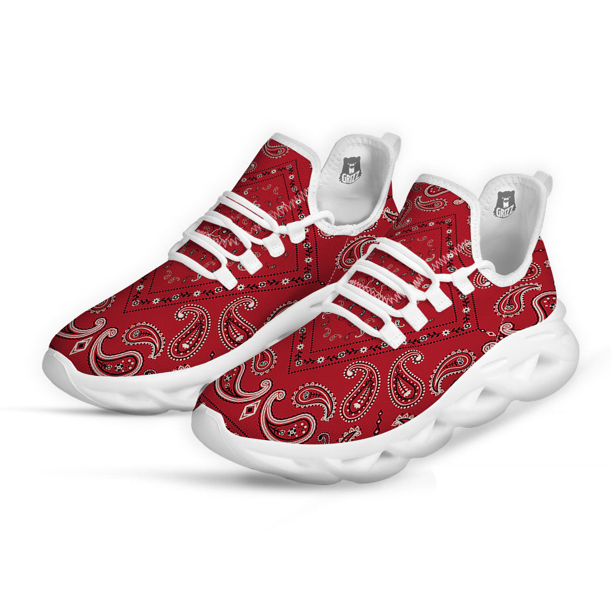 White Bandana And Black Red Print White Running Shoes-grizzshop
