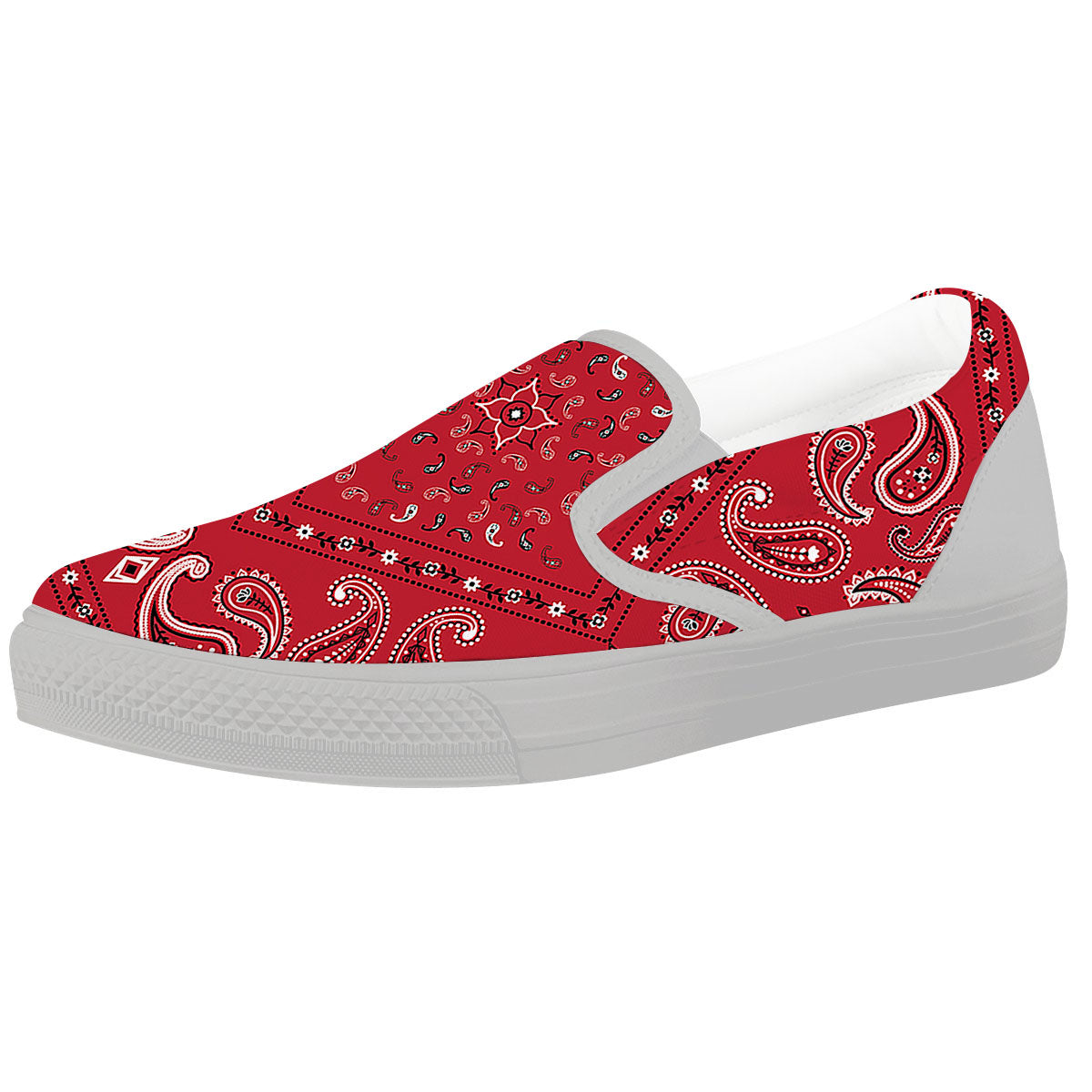 White Bandana And Black Red Print White Slip On Shoes-grizzshop