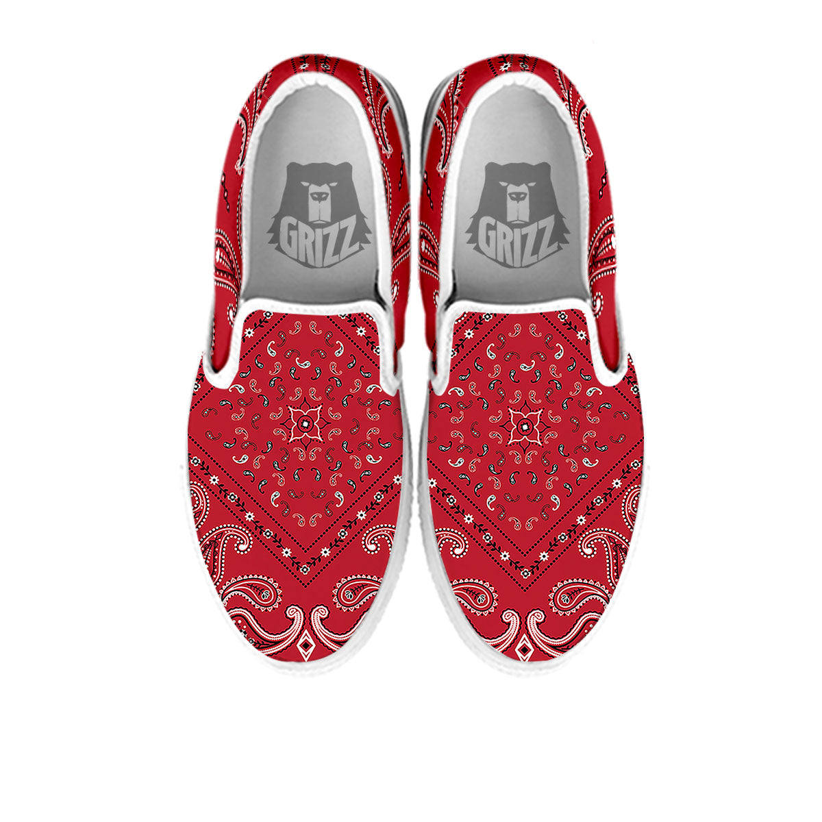 White Bandana And Black Red Print White Slip On Shoes-grizzshop