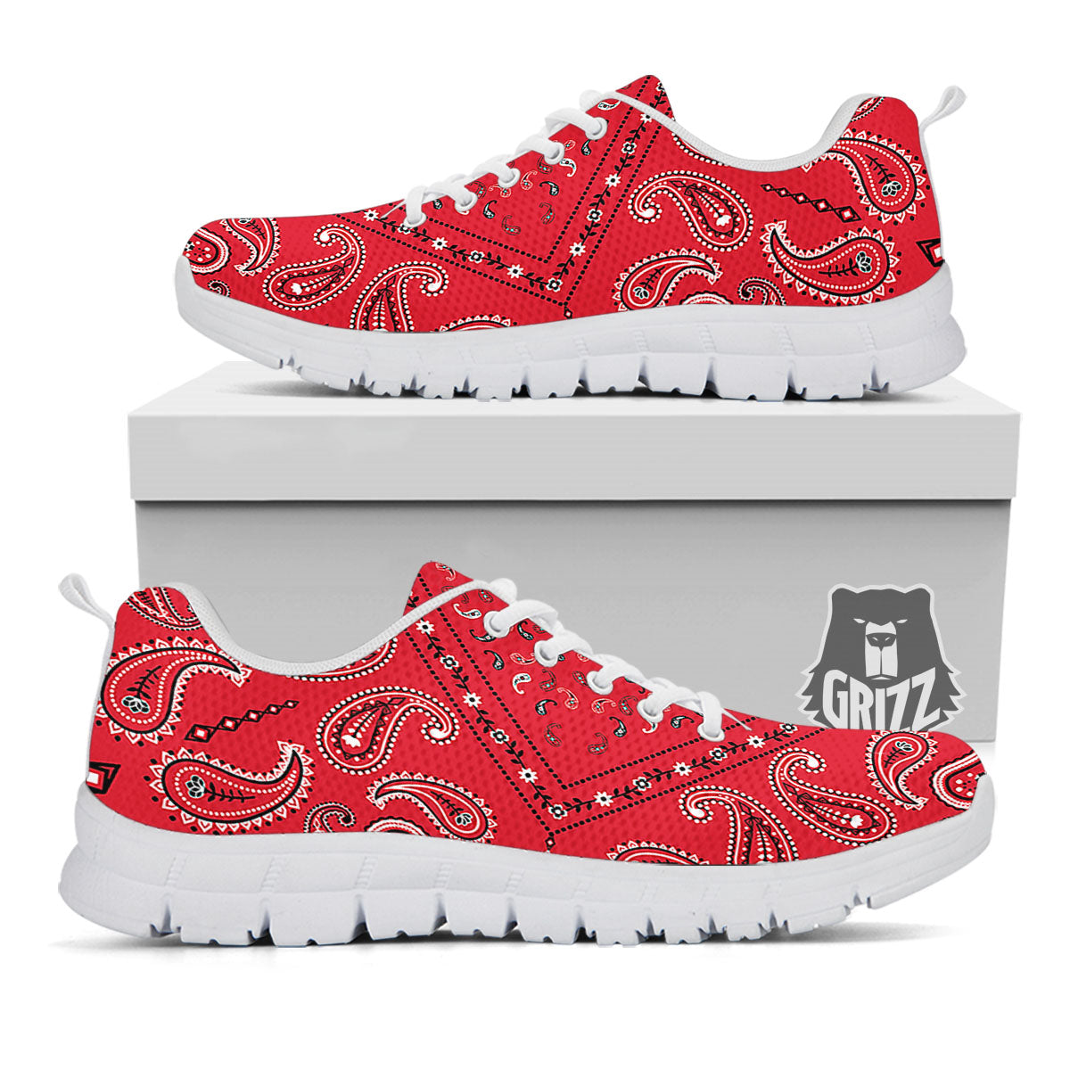 White Bandana And Black Red Print White Sneaker-grizzshop