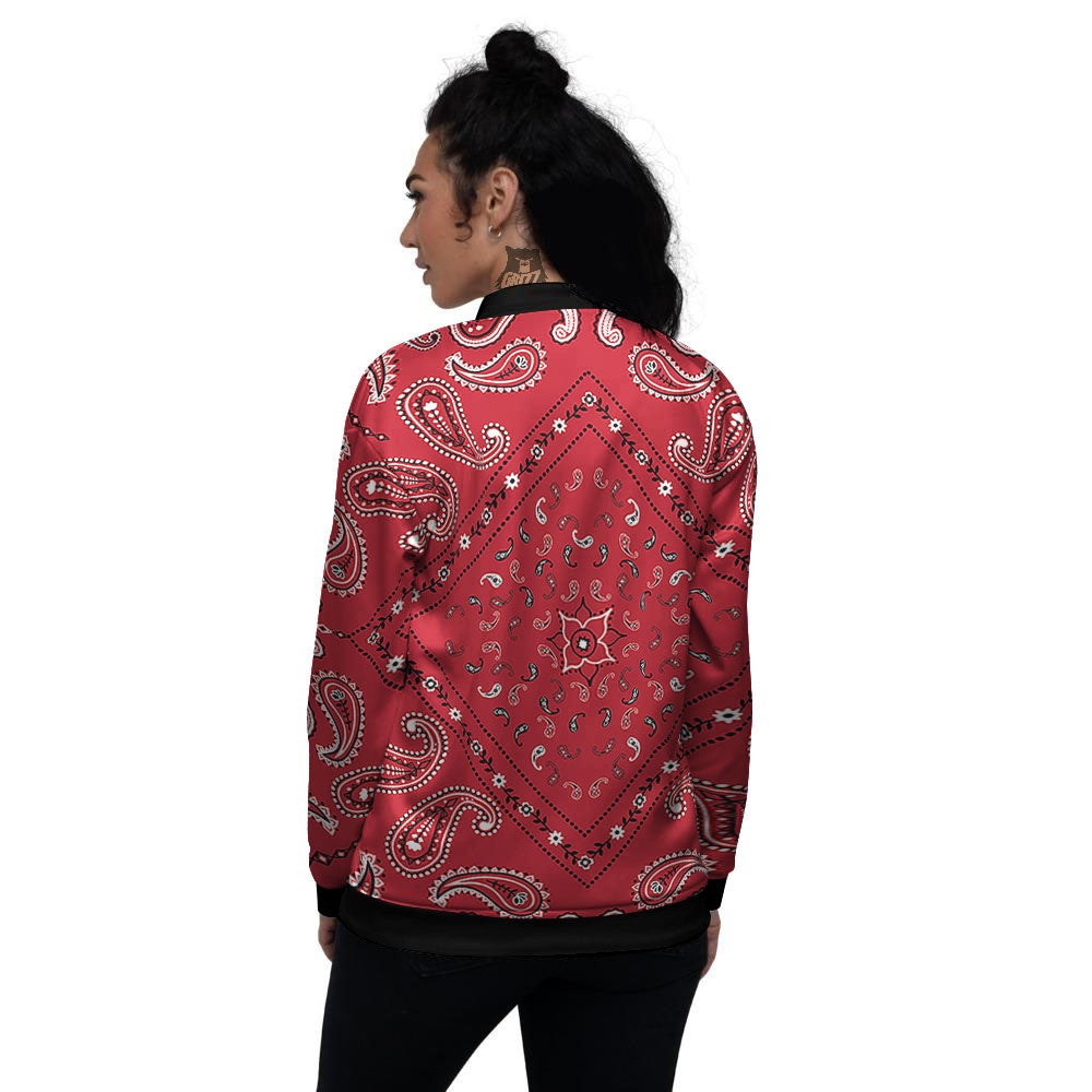 White Bandana And Black Red Print Women's Bomber Jacket-grizzshop