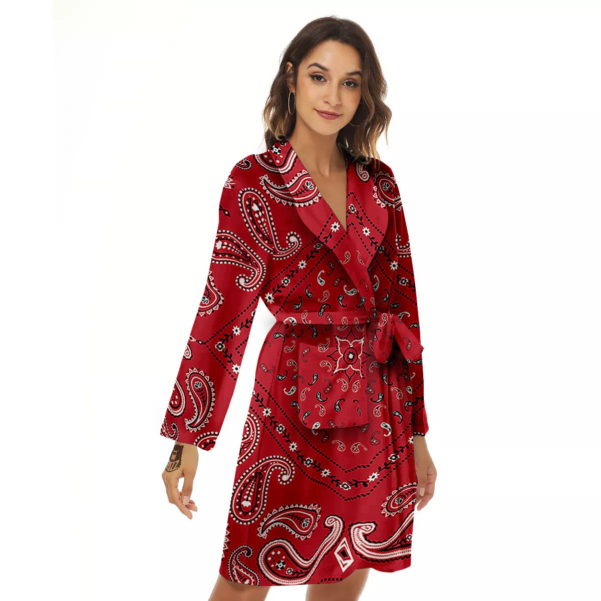 White Bandana And Black Red Print Women's Robe-grizzshop