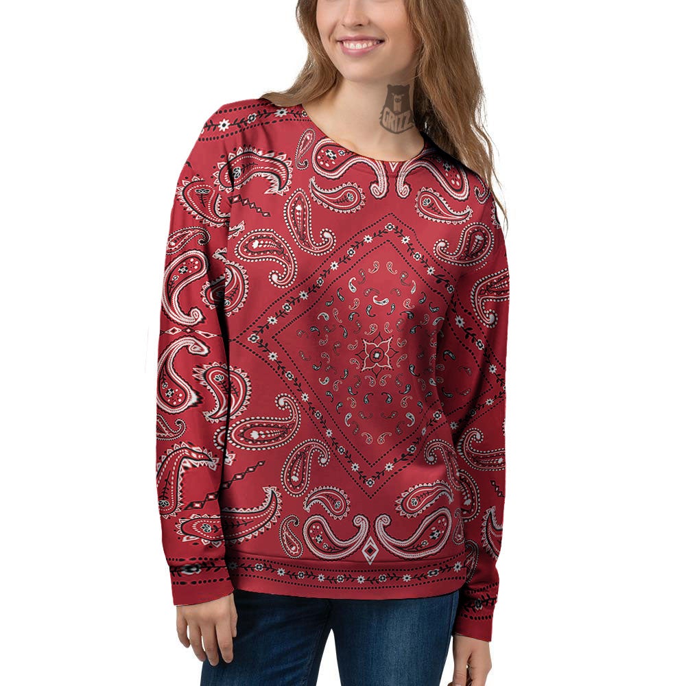 White Bandana And Black Red Print Women's Sweatshirt-grizzshop