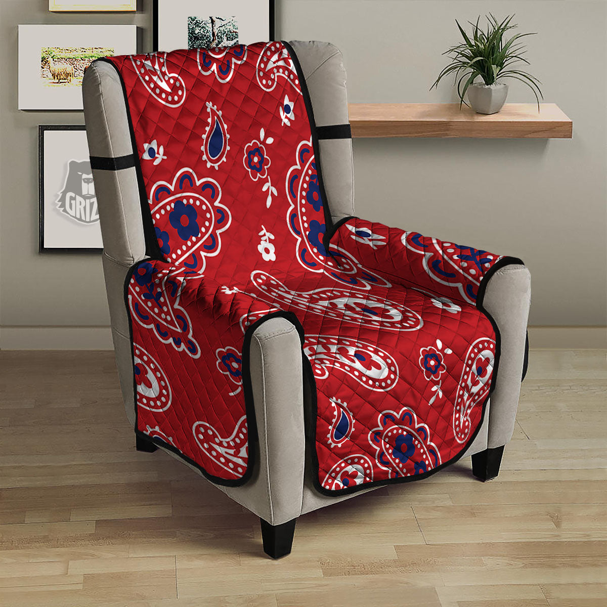 White Bandana And Blue Red Print Armchair Protector-grizzshop