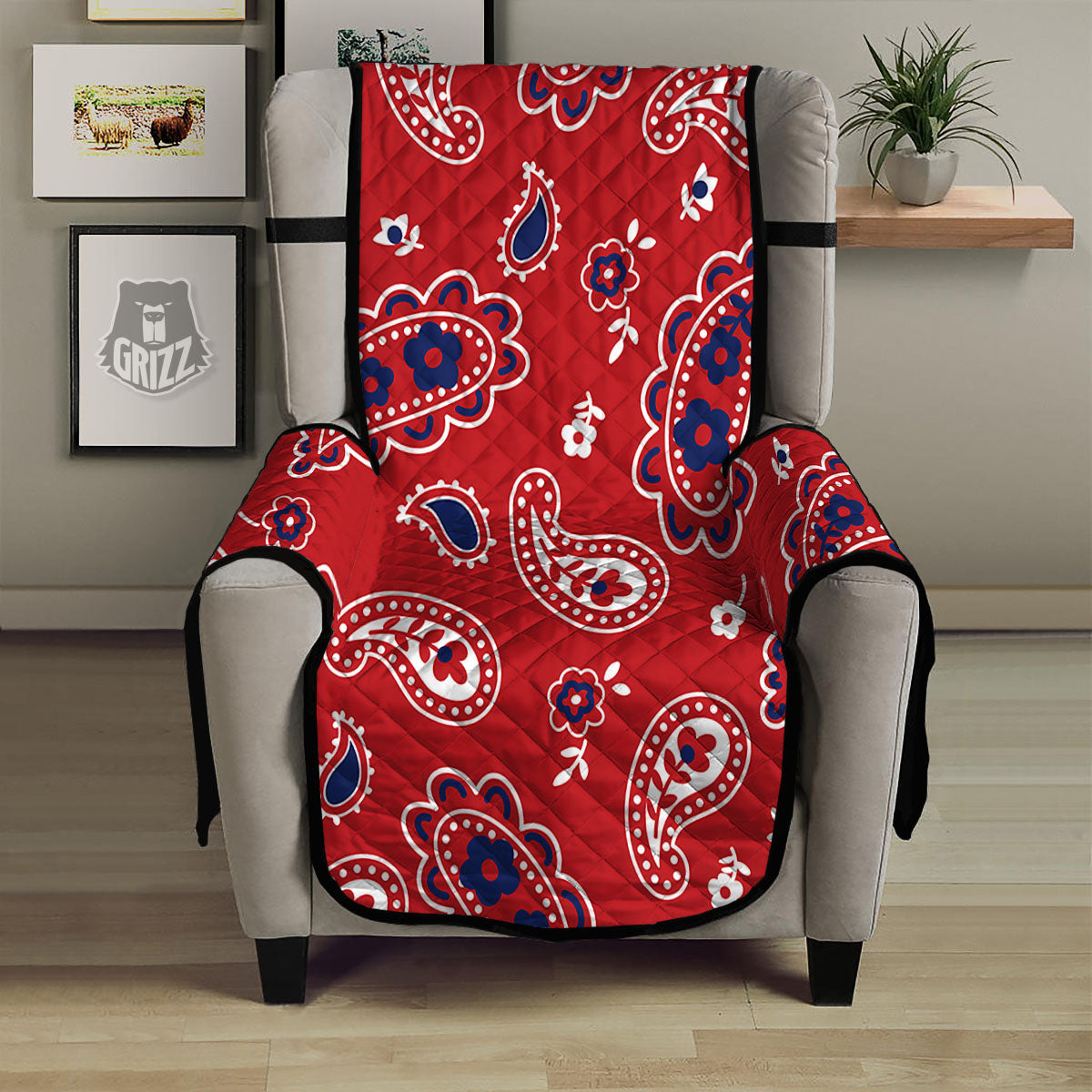 White Bandana And Blue Red Print Armchair Protector-grizzshop