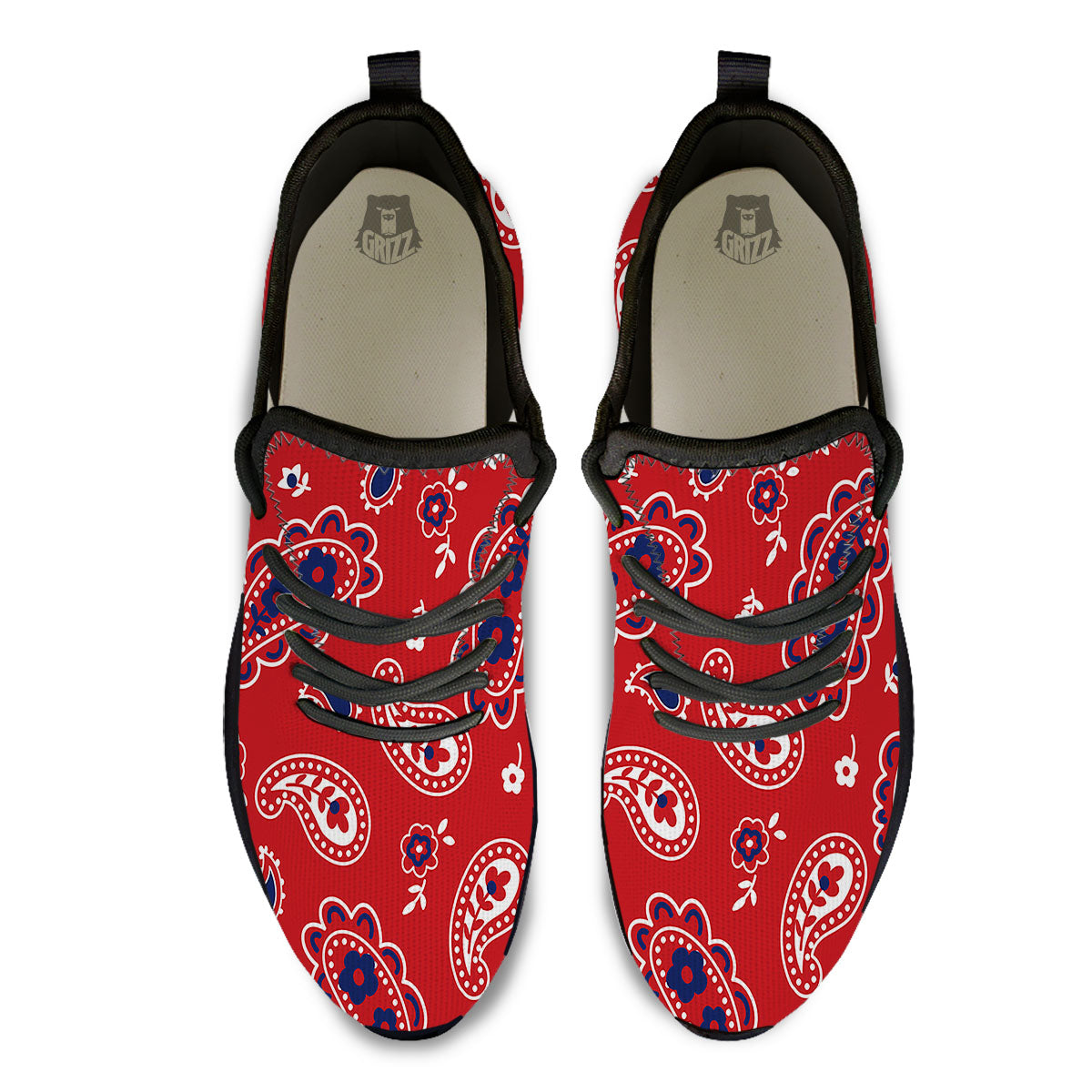 White Bandana And Blue Red Print Black Athletic Shoes-grizzshop