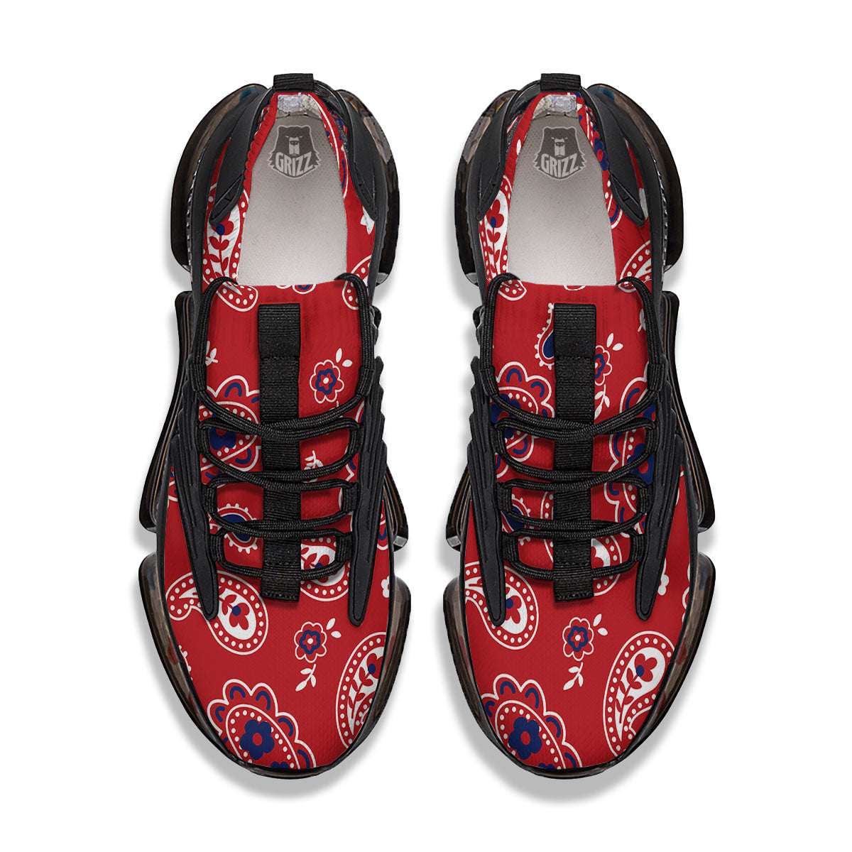 White Bandana And Blue Red Print Black Gym Shoes-grizzshop