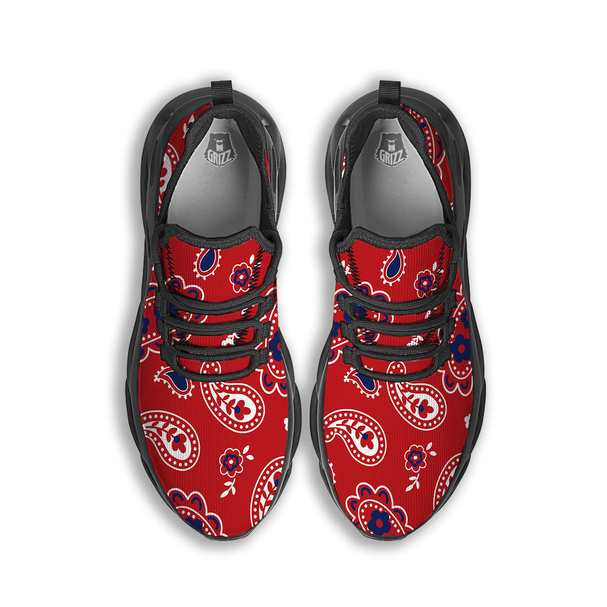 White Bandana And Blue Red Print Black Running Shoes-grizzshop