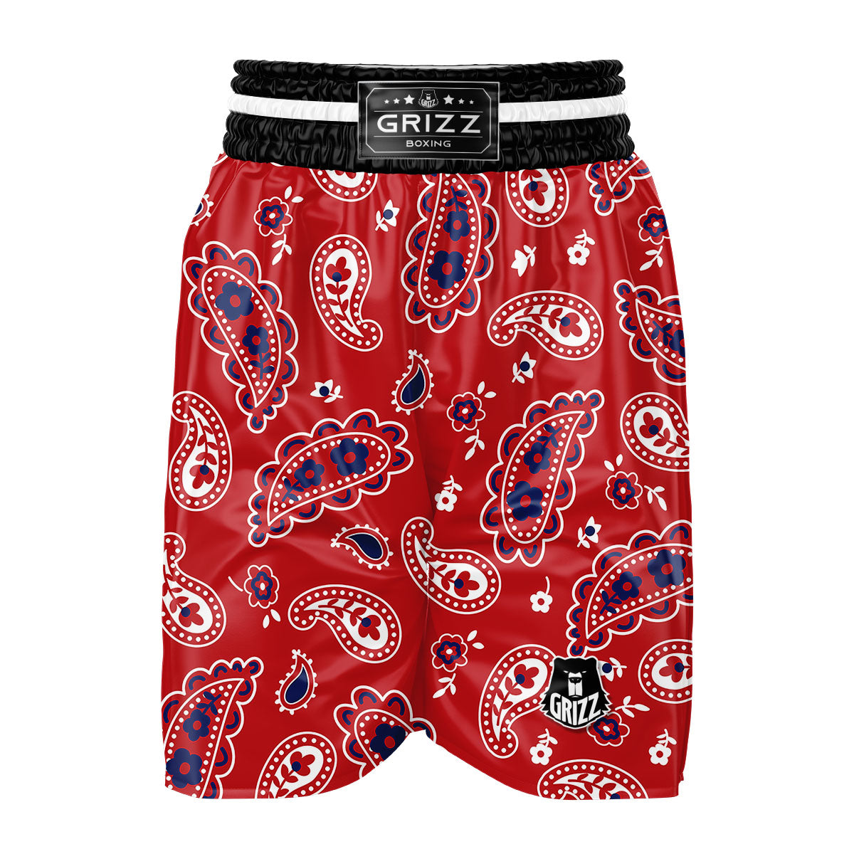 White Bandana And Blue Red Print Boxing Shorts-grizzshop