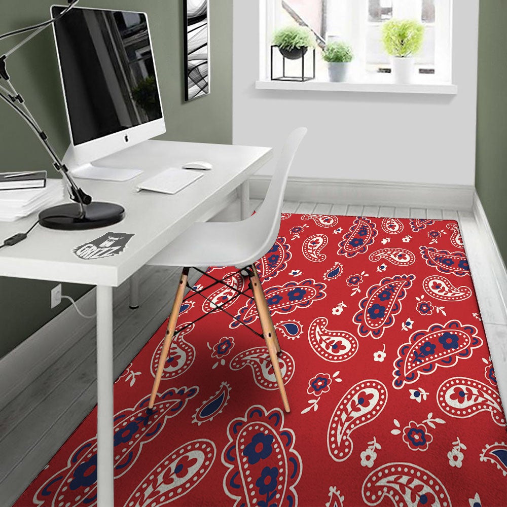 White Bandana And Blue Red Print Floor Mat-grizzshop