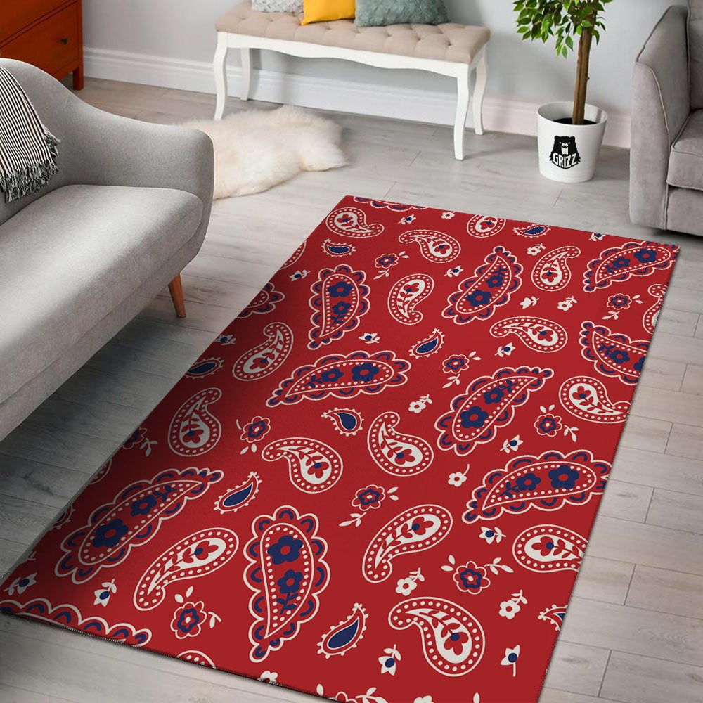 White Bandana And Blue Red Print Floor Mat-grizzshop