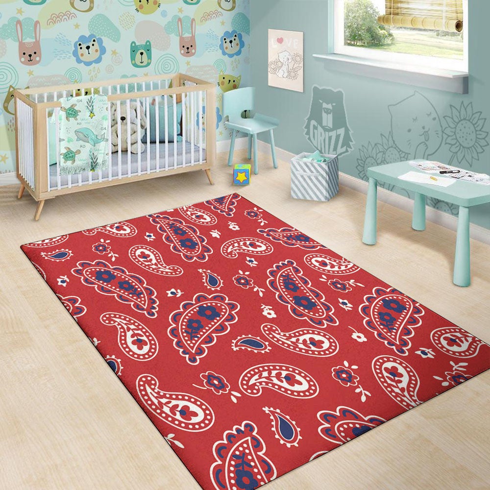 White Bandana And Blue Red Print Floor Mat-grizzshop