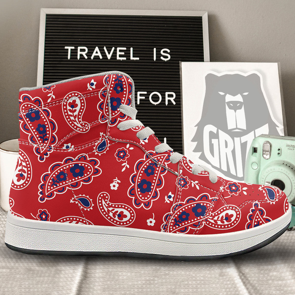 White Bandana And Blue Red Print High Top Sneakers-grizzshop