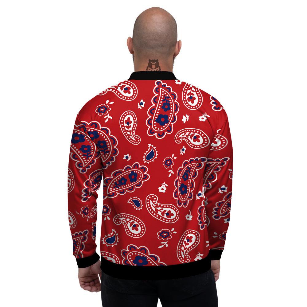 White Bandana And Blue Red Print Men's Bomber Jacket-grizzshop