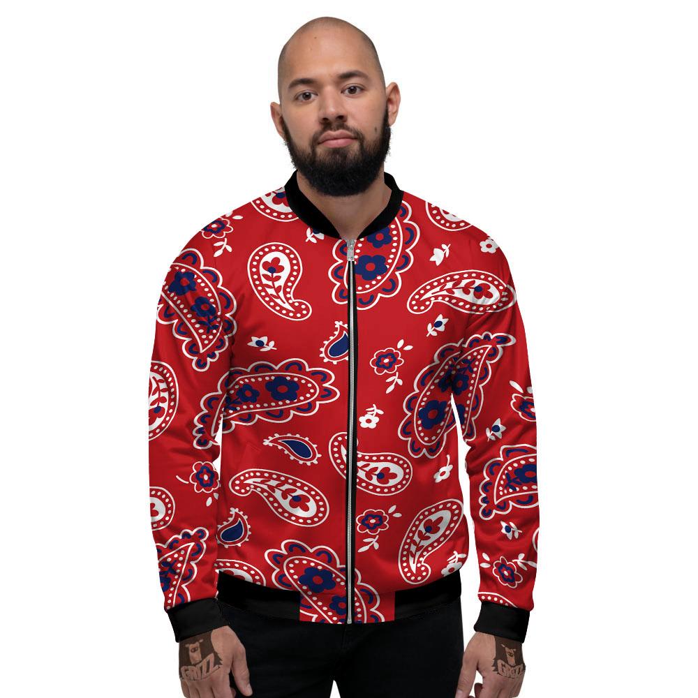 White Bandana And Blue Red Print Men's Bomber Jacket-grizzshop