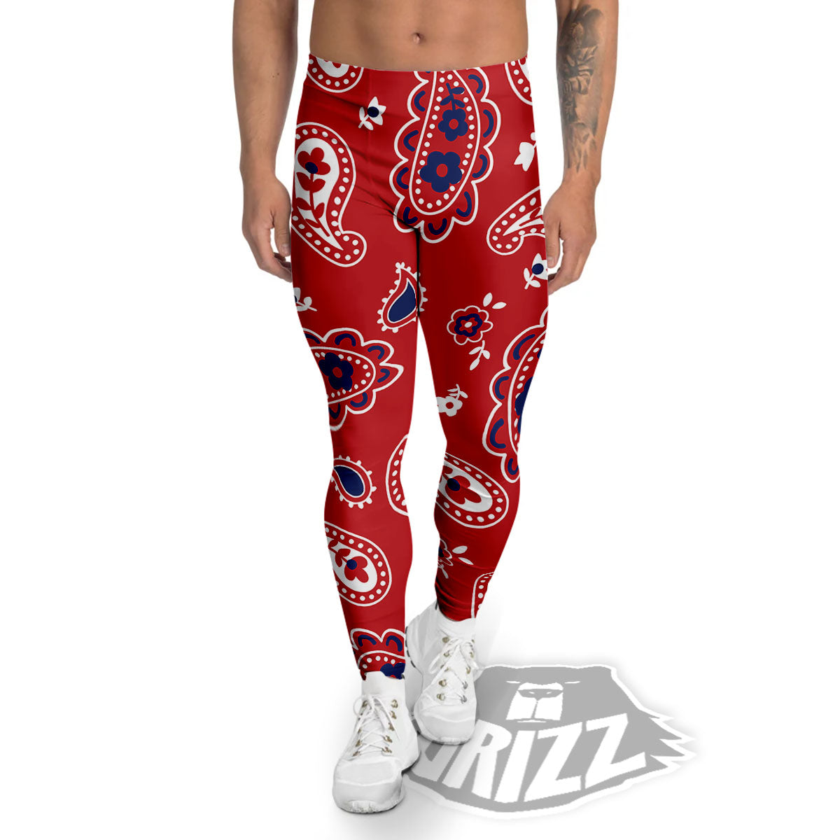 White Bandana And Blue Red Print Men's Leggings-grizzshop