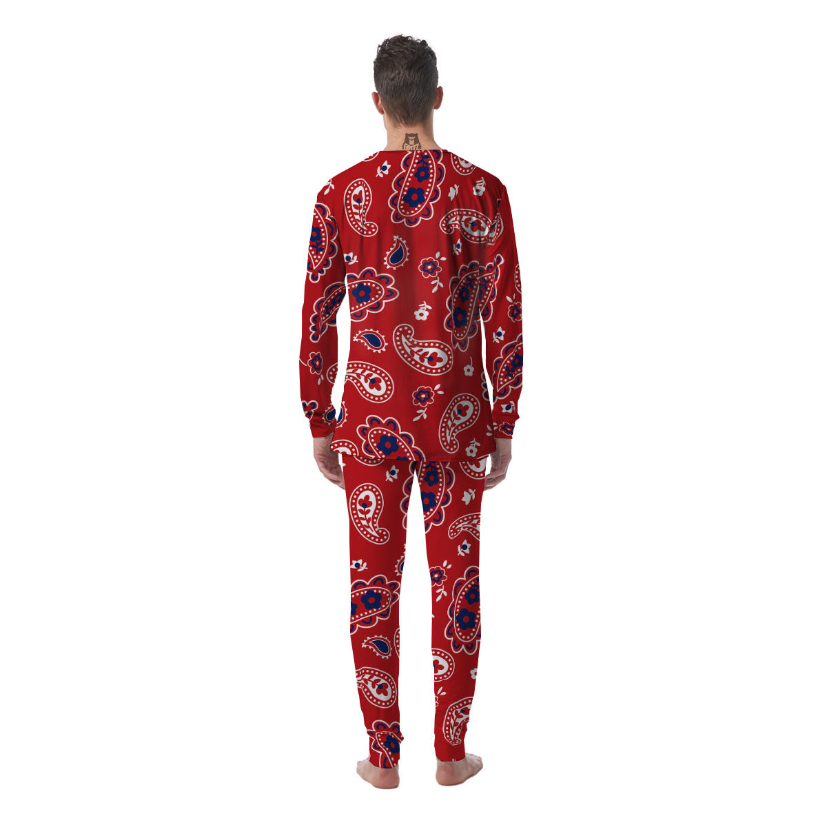 White Bandana And Blue Red Print Men's Pajamas-grizzshop