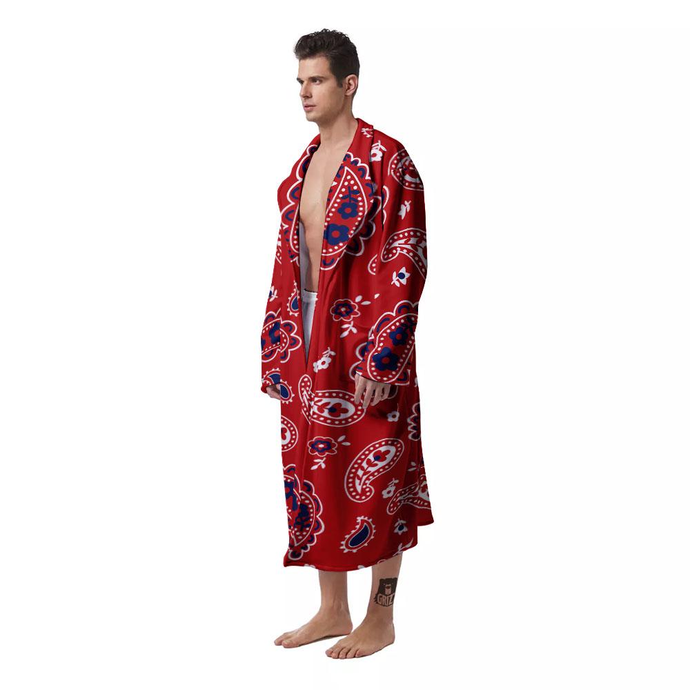 White Bandana And Blue Red Print Men's Robe-grizzshop