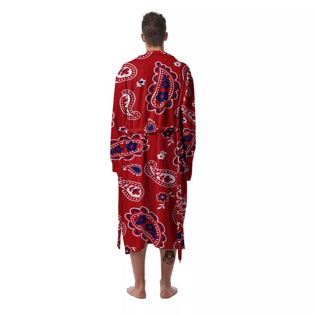 White Bandana And Blue Red Print Men's Robe-grizzshop