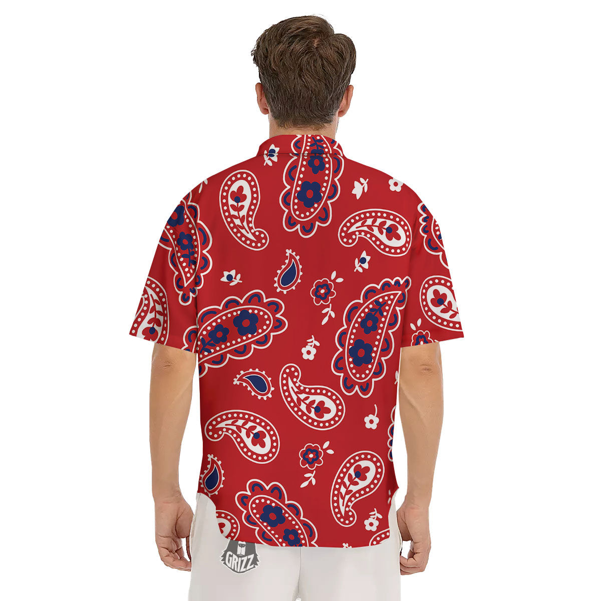 White Bandana And Blue Red Print Men's Short Sleeve Shirts-grizzshop