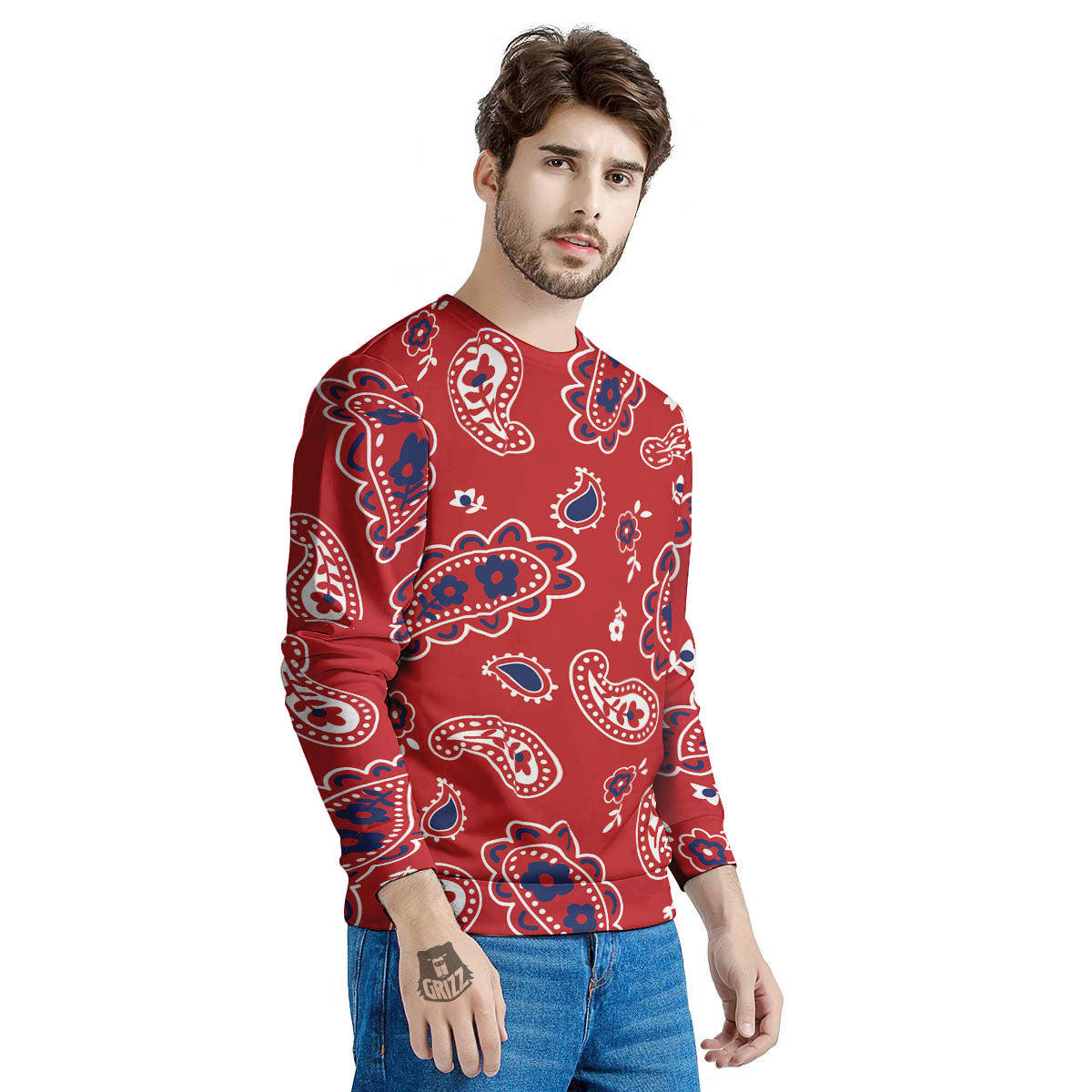 White Bandana And Blue Red Print Men's Sweatshirt-grizzshop