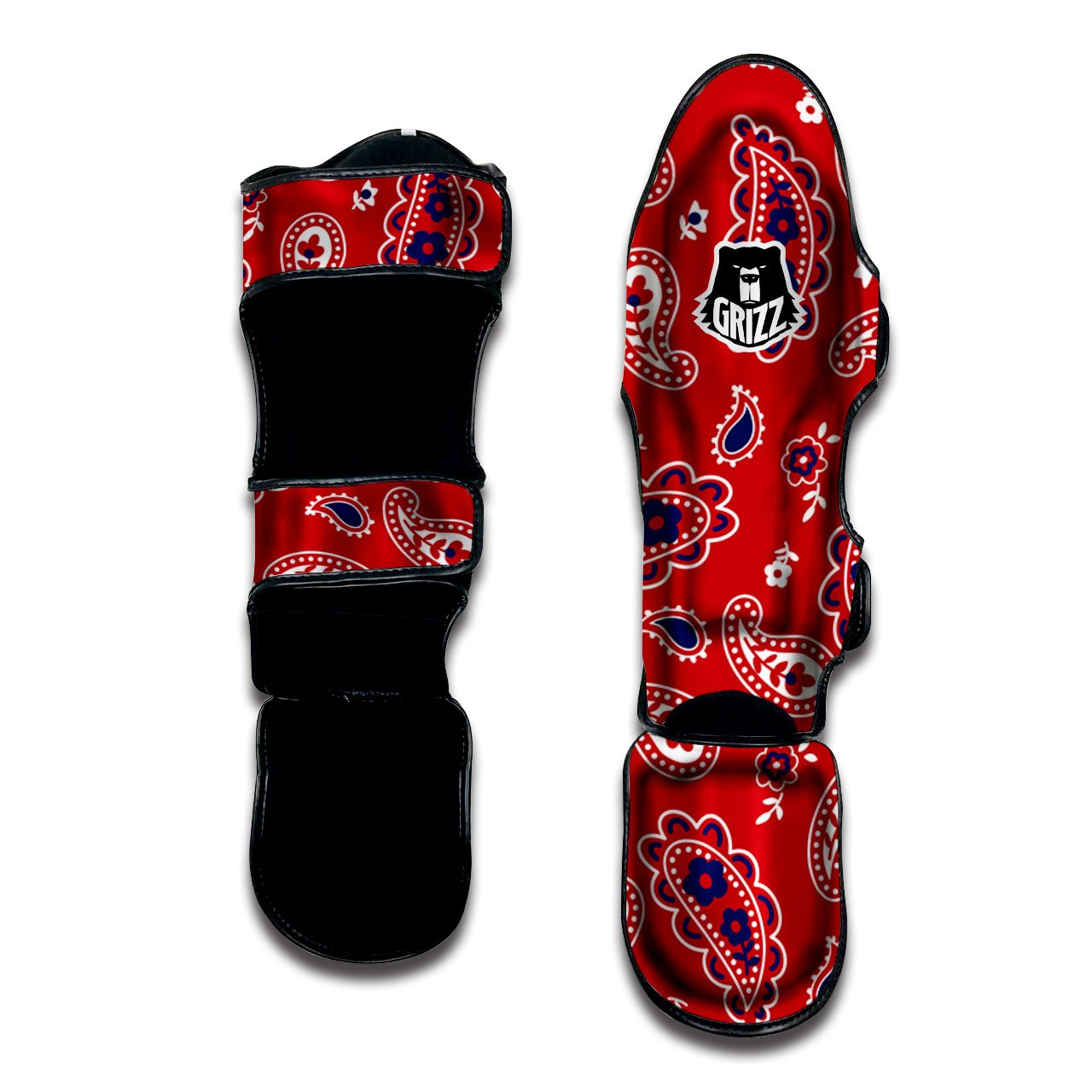 White Bandana And Blue Red Print Muay Thai Shin Guards-grizzshop